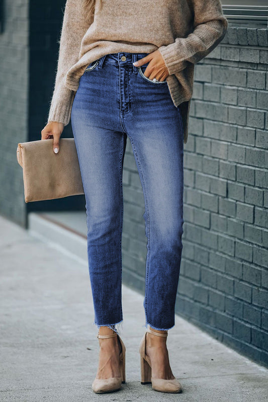 Blue High Waist Ankle-Length Skinny Jean