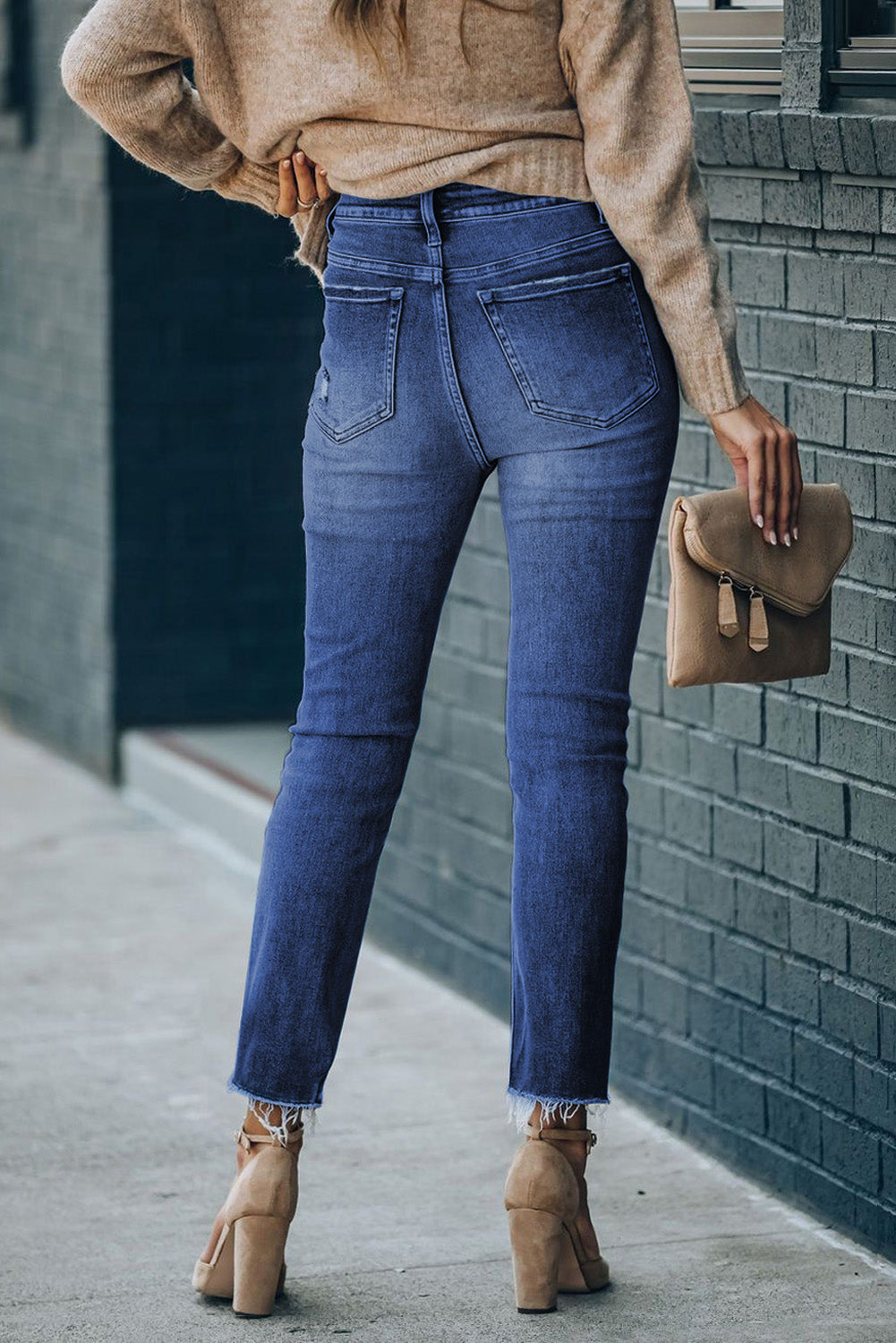 Blue High Waist Ankle-Length Skinny Jean