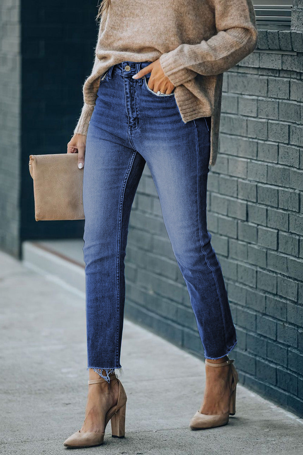 Blue High Waist Ankle-Length Skinny Jean